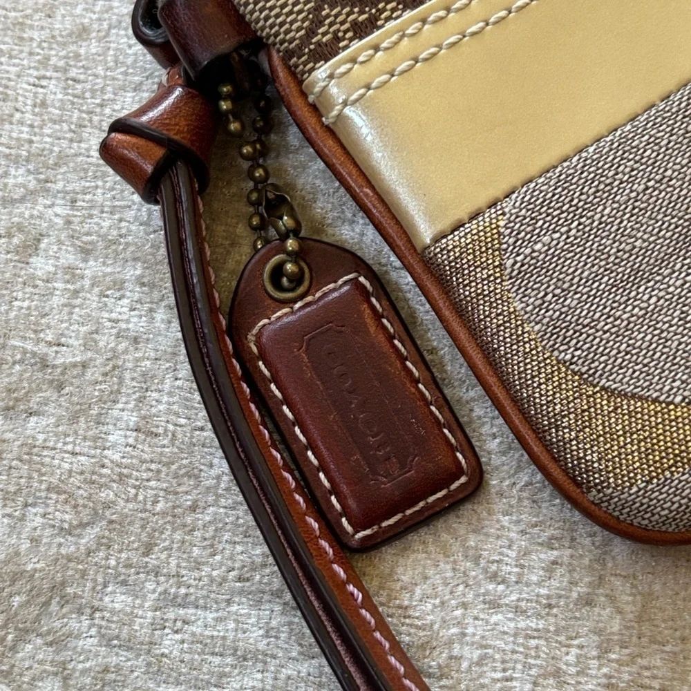 Coach Patchwork Zippered Wristlet Signature C Leather Suede Metallic Snakeskin